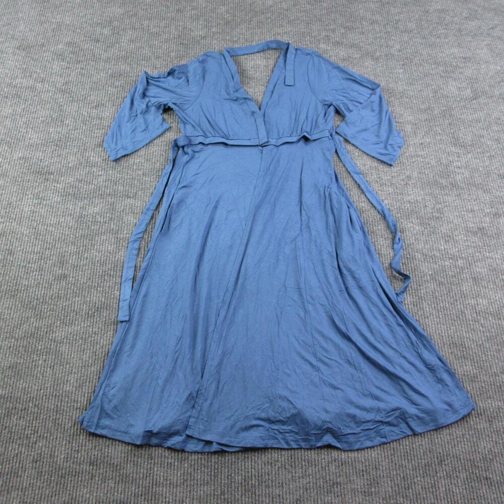 Lila Dress Womens L Blue Wrap Midi V-Neck 3/4 Sleeve Belted 42.5L NWT